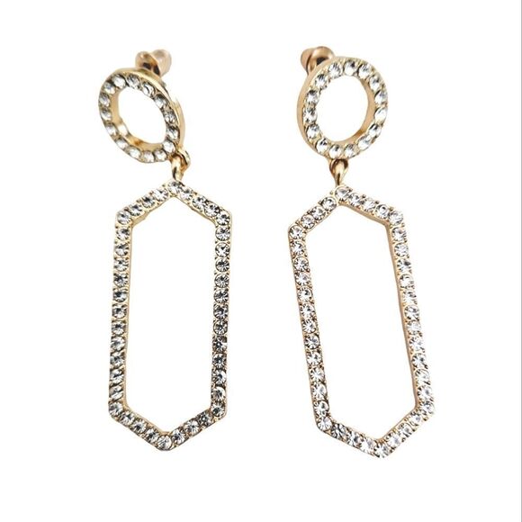 💖 2/$30 Rhinestones geometric gold drop cocktail wedding formal earrings - Picture 12 of 15